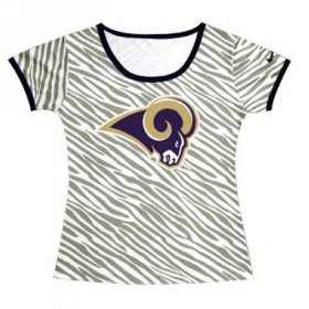 Wholesale Cheap Women\'s Los Angeles Rams Sideline Legend Authentic Logo Zebra Stripes T-Shirt