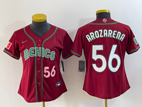 Wholesale Cheap Women\'s Mexico Baseball #56 Randy Arozarena Number 2023 Red World Classic Stitched Jersey 2