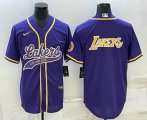 Cheap Men's Los Angeles Lakers Purple Big Logo Cool Base Stitched Baseball Jerseys