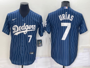 Wholesale Cheap Men's Los Angeles Dodgers #7 Julio Urias Number Navy Blue Pinstripe Stitched MLB Cool Base Nike Jersey