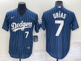 Wholesale Cheap Men\'s Los Angeles Dodgers #7 Julio Urias Number Navy Blue Pinstripe Stitched MLB Cool Base Nike Jersey