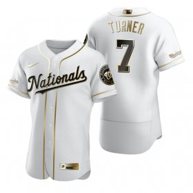 Wholesale Cheap Washington Nationals #7 Trea Turner White Nike Men\'s Authentic Golden Edition MLB Jersey