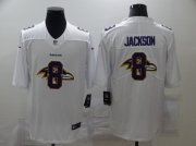 Wholesale Cheap Men's Baltimore Ravens #8 Lamar Jackson White 2020 Shadow Logo Vapor Untouchable Stitched NFL Nike Limited Jersey