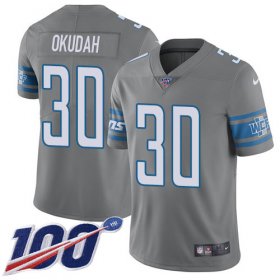 Wholesale Cheap Nike Lions #30 Jeff Okudah Gray Men\'s Stitched NFL Limited Rush 100th Season Jersey