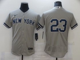 Wholesale Cheap Men\'s New York Yankees #23 Don Mattingly Grey No Name Stitched MLB Flex Base Nike Jersey