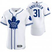 Wholesale Cheap Toronto Maple Leafs #31 Frederik Andersen Men's 2020 NHL x MLB Crossover Edition Baseball Jersey White