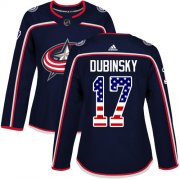 Wholesale Cheap Adidas Blue Jackets #17 Brandon Dubinsky Navy Blue Home Authentic USA Flag Women's Stitched NHL Jersey