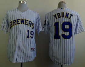 Wholesale Cheap Brewers #19 Robin Yount White(Blue Strip) Stitched MLB Jersey