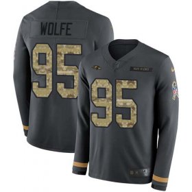Wholesale Cheap Nike Ravens #95 Derek Wolfe Anthracite Salute to Service Men\'s Stitched NFL Limited Therma Long Sleeve Jersey