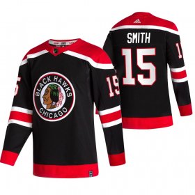 Wholesale Cheap Chicago Blackhawks #15 Zack Smith Black Men\'s Adidas 2020-21 Reverse Retro Alternate NHL Jersey