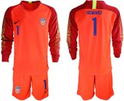 Wholesale Cheap USA #1 Howard Red Goalkeeper Long Sleeves Soccer Country Jersey