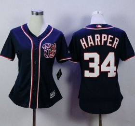 Wholesale Cheap Nationals #34 Bryce Harper Navy Blue Alternate 2 Women\'s Stitched MLB Jersey
