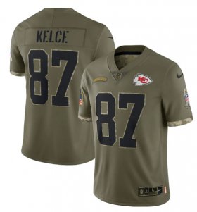 Wholesale Cheap Men\'s Kansas City Chiefs #87 Travis Kelce 2022 Olive Salute To Service Limited Stitched Jersey