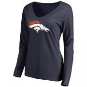 Wholesale Cheap Women's Denver Broncos Pro Line Primary Team Logo Slim Fit Long Sleeve T-Shirt Navy