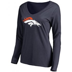Wholesale Cheap Women\'s Denver Broncos Pro Line Primary Team Logo Slim Fit Long Sleeve T-Shirt Navy