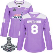 Wholesale Cheap Adidas Capitals #8 Alex Ovechkin Purple Authentic Fights Cancer Stanley Cup Final Champions Women's Stitched NHL Jersey