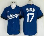 Cheap Men's Los Angeles Dodgers #17 Shohei Ohtani Blue 2021 City Connect Cool Base Stitched Jersey