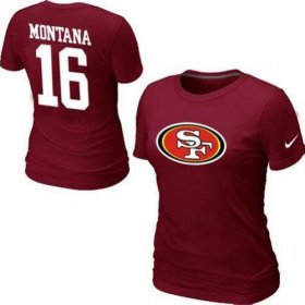Wholesale Cheap Women\'s Nike San Francisco 49ers #16 Joe Montana Name & Number T-Shirt Red