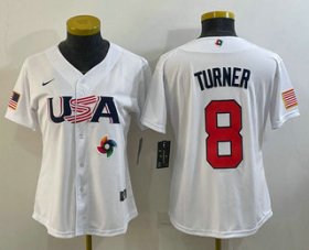 Cheap Women\'s USA Baseball #8 Trea Turner 2023 White World Classic Stitched Jersey