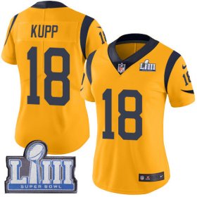 Wholesale Cheap Nike Rams #18 Cooper Kupp Gold Super Bowl LIII Bound Women\'s Stitched NFL Limited Rush Jersey