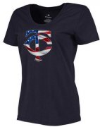 Wholesale Cheap Women's Minnesota Twins USA Flag Fashion T-Shirt Navy Blue