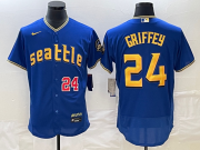 Wholesale Cheap Men's Seattle Mariners #24 Ken Griffey Number Blue 2023 City Connect Flex Base Stitched Jersey
