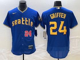 Wholesale Cheap Men\'s Seattle Mariners #24 Ken Griffey Number Blue 2023 City Connect Flex Base Stitched Jersey