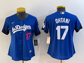 Cheap Women\'s Los Angeles Dodgers #17 Shohei Ohtani Number Blue 2021 City Connect Cool Base Stitched Jersey