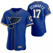Wholesale Cheap St. Louis Blues #17 Jaden Schwartz Men's 2020 NHL x MLB Crossover Edition Baseball Jersey Blue