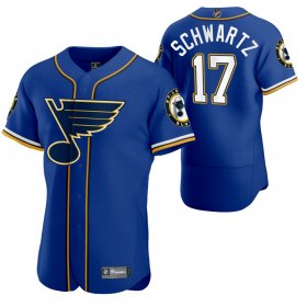 Wholesale Cheap St. Louis Blues #17 Jaden Schwartz Men\'s 2020 NHL x MLB Crossover Edition Baseball Jersey Blue
