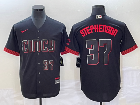 Wholesale Cheap Men\'s Cincinnati Reds #37 Tyler Stephenson Number Black 2023 City Connect Cool Base Stitched Jersey2