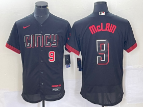 Wholesale Cheap Men\'s Cincinnati Reds #9 Matt McLain Number Black 2023 City Connect Flex Base Stitched Jersey
