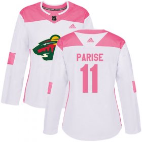 Wholesale Cheap Adidas Wild #11 Zach Parise White/Pink Authentic Fashion Women\'s Stitched NHL Jersey