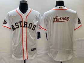 Cheap Men\'s Houston Astros Big Logo 2023 White Gold World Serise Champions Patch Flex Base Stitched Jersey1