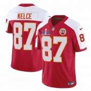 Cheap Men's Kansas City Chiefs #87 Travis Kelce Red White 2024 F.U.S.E. Super Bowl LVIII Patch Vapor Untouchable Limited Football Stitched Jersey