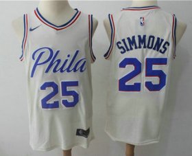 Wholesale Cheap Men\'s Philadelphia 76ers #25 Ben Simmons Cream Nike City Edition Swingman Jersey