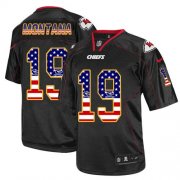 Wholesale Cheap Nike Chiefs #19 Joe Montana Black Men's Stitched NFL Elite USA Flag Fashion Jersey