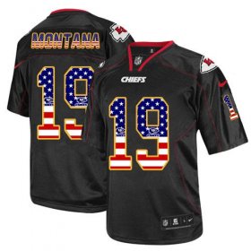 Wholesale Cheap Nike Chiefs #19 Joe Montana Black Men\'s Stitched NFL Elite USA Flag Fashion Jersey
