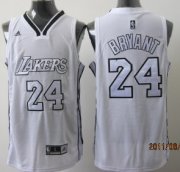 Wholesale Cheap Los Angeles Lakers #24 Kobe Bryant White With Silvery Swingman Jersey