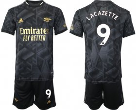 Cheap Men\'s Arsenal F.C #9 Lacazette 2023 Black Away Soccer Jersey Suit