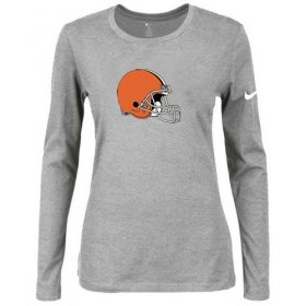 Wholesale Cheap Women\'s Nike Cleveland Browns Of The City Long Sleeve Tri-Blend NFL T-Shirt Light Grey