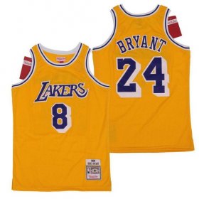 Wholesale Cheap Men\'s Los Angeles Lakers #8 #24 Kobe Bryant Yellow Hardwood Classics Soul Swingman Throwback Jersey
