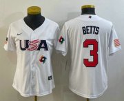 Cheap Women's USA Baseball #3 Mookie Betts 2023 White World Classic Replica Stitched Jerseys