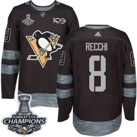 Wholesale Cheap Adidas Penguins #8 Mark Recchi Black 1917-2017 100th Anniversary Stanley Cup Finals Champions Stitched NHL Jersey