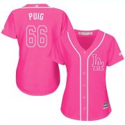 Wholesale Cheap Dodgers #66 Yasiel Puig Pink Fashion Women's Stitched MLB Jersey