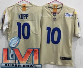 Wholesale Cheap Women\'s Los Angeles Rams #10 Cooper Kupp Limited Bone 2022 Super Bowl LVI Bound Vapor Jersey