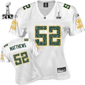 Wholesale Cheap Packers #52 Clay Matthews White Women\'s Sweetheart Super Bowl XLV Stitched NFL Jersey