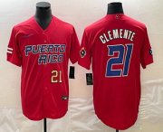 Cheap Men's Puerto Rico Baseball #21 Roberto Clemente Number 2023 Red World Classic Stitched Jersey