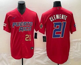 Cheap Men\'s Puerto Rico Baseball #21 Roberto Clemente Number 2023 Red World Classic Stitched Jersey