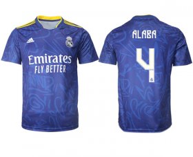 Wholesale Cheap Men\'s Real Madrid #4 David Alaba 2021-22 Blue Away Soccer Jersey